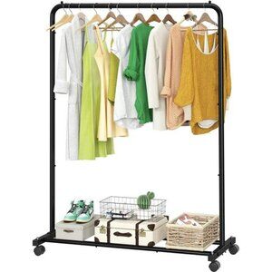 rolling garment rack with shelves clothing organizer hanging clothes stand black